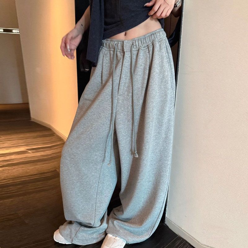【毛圈棉】网红复古慵懒风通勤抽绳松紧腰垂感直筒宽松遛弯休闲裤