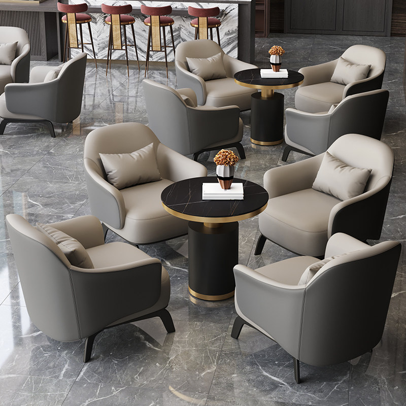 意式售楼处接待桌椅组合轻奢酒店展厅洽谈休闲椅子美容院单人沙发