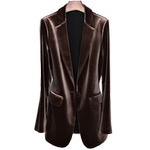 古丝2025春秋复古咖色西服金丝绒时尚通勤职业修身气质西装套装女