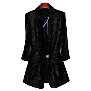 春秋新款不粘灰不起皱高端大牌金丝绒套装修身时尚气质西装女上衣