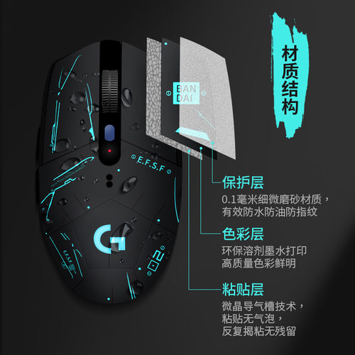 罗技g304贴纸g102鼠标无线防滑