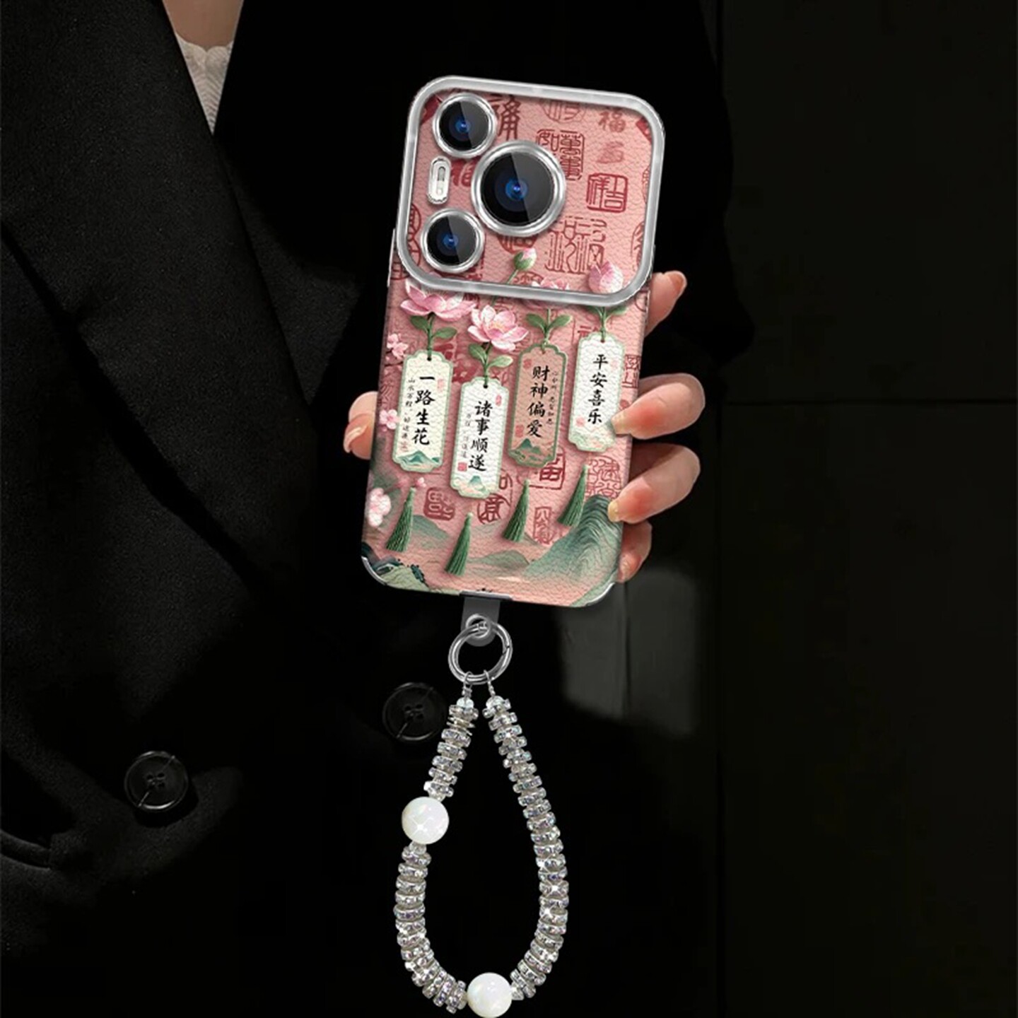 一路生花贴皮电镀大视窗适用华为pura70手机壳新款简约高颜值pura70Pro外壳硅胶防摔带手链pura80保护壳女款