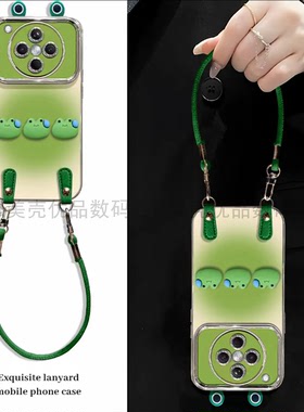 绿色晕染电镀大视窗适用OPPOfindx8手机壳新款高级findx7外壳青蛙公仔硅胶防摔软壳带皮绳find6手机套女款