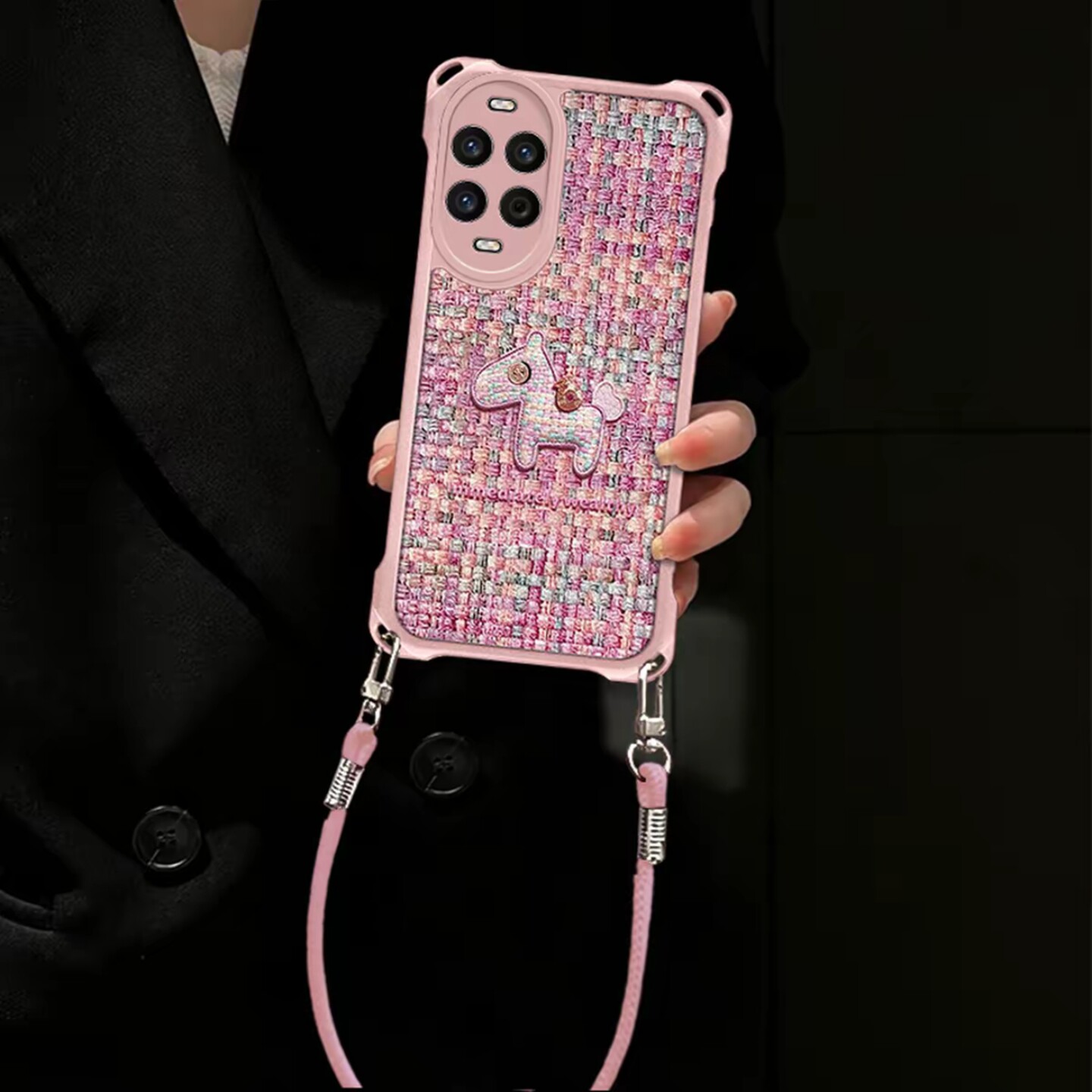 编织小马适用华为nova15手机壳新款超级好看四角挂绳皮纹nova15Pro保护套硅胶防摔带手绳nova14Pro外壳女款