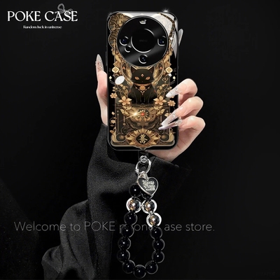 招财猫钛灰色电镀玻璃壳适用华为mate60Pro手机壳新款简约高级mate70Pro外壳全包防摔手链mate50保护套女款