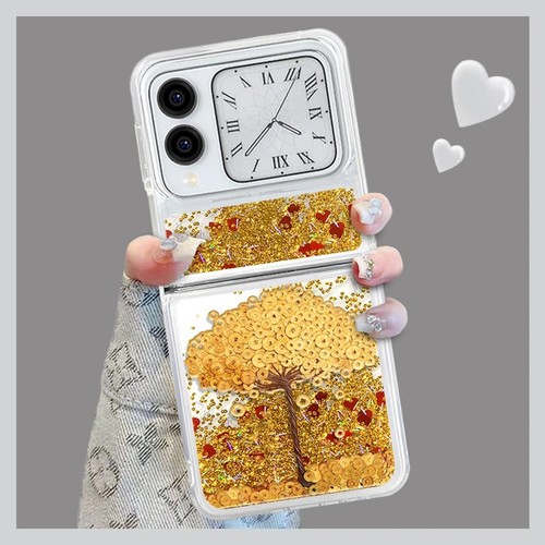 摇钱树折叠流沙壳适用华为novaflip手机壳新款简约高级华为pocket2外壳硅胶防摔金色流沙透明保护套女款