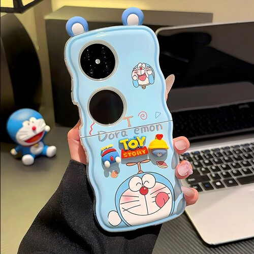 哆啦猫波浪折叠适用华为pocket2手机壳新款简约高级感p50pocket外壳防摔硅胶带支架oppofindn3flip手机套女款