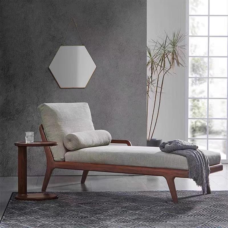 新中式贵妃沙发椅北美黑胡桃全实木躺椅卧室小户型阳台休闲贵妃榻