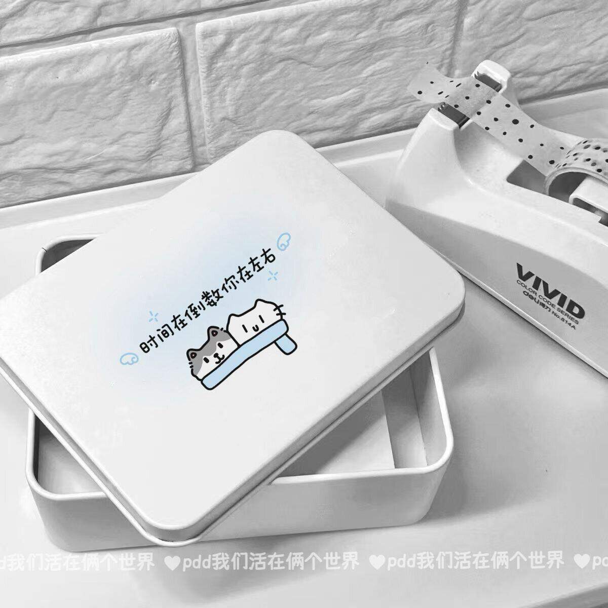 情侣小猫收纳盒照片小卡纸条整理桌面手账素材高颜值马口铁盒有盖