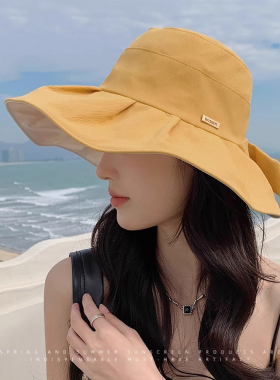 渔夫帽女2025新款时尚遮脸防晒帽夏季遮阳帽子大檐防紫外线太阳帽