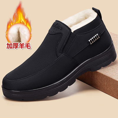老北京布鞋男冬季加绒加厚一脚蹬爸爸2025防水防滑羊毛老人棉鞋子