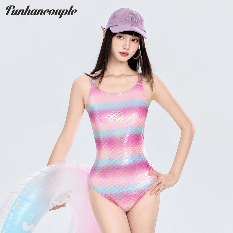 Funhancouple泳衣女新款泡温泉高级专业竞速连体游泳馆幻色美人鱼