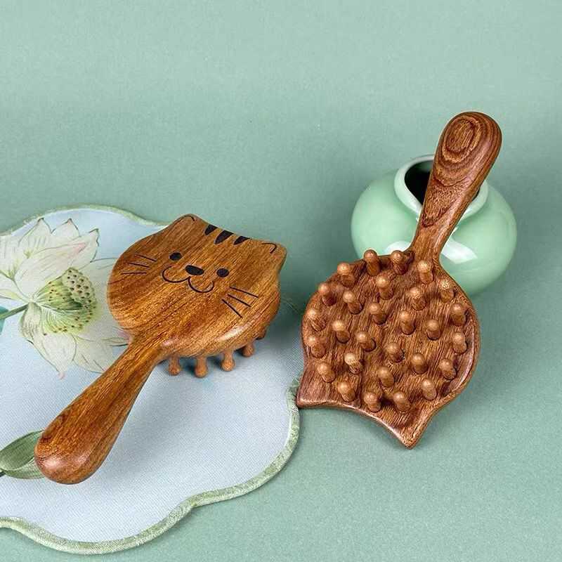 可愛熊實木小貓臉粗齒按摩梳