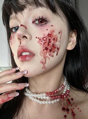万圣节脸贴红色血泪妆容