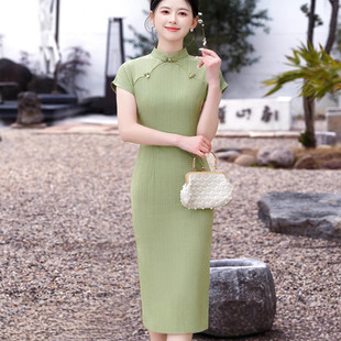 绿色旗袍2025新款夏季改良年轻款少女新中式日常可穿小个子修身