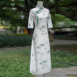 长袖奥黛旗袍2024年新款年轻款气质高端高级感中国风茶艺师服装女