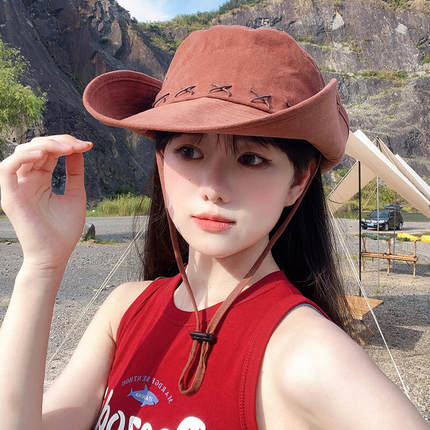 孙影熙cici西部牛仔帽辣妹登山帽美式复古露营帽户外遮阳帽渔夫帽