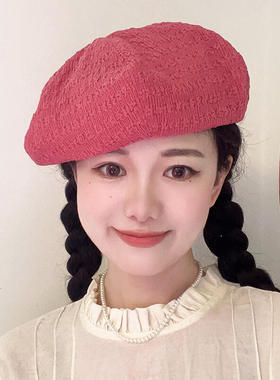 甜妹专属~玫瑰粉色贝雷帽