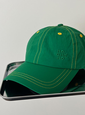 MOMO家绿色速干布棒球帽子女夏季韩版户外百搭字母刺绣轻薄鸭舌帽