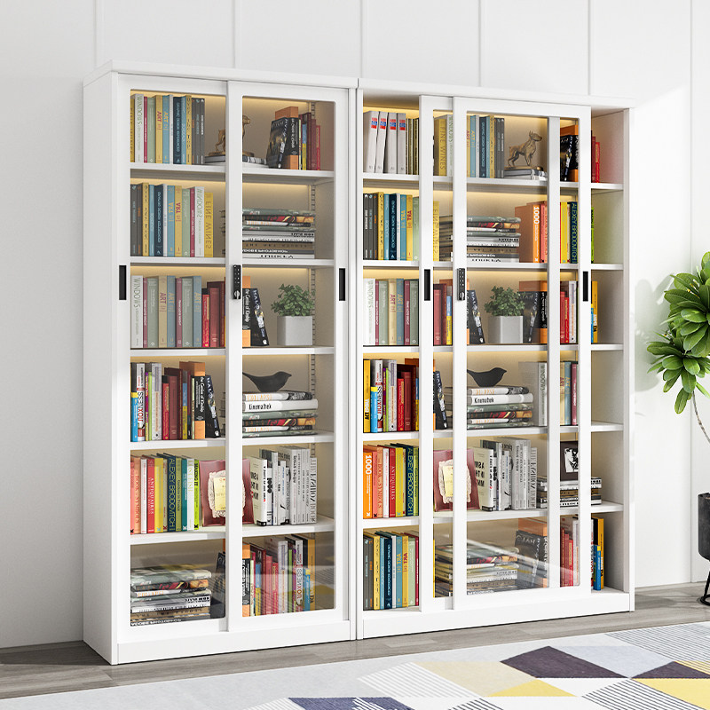 鑫盈派办公室铁质书柜移门玻璃文件柜防尘模型凭证柜密码锁展示