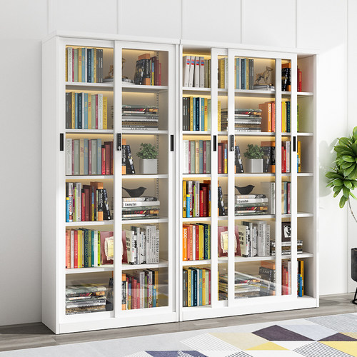 鑫盈派办公室铁质书柜移门玻璃文件柜防尘模型凭证柜密码锁展示