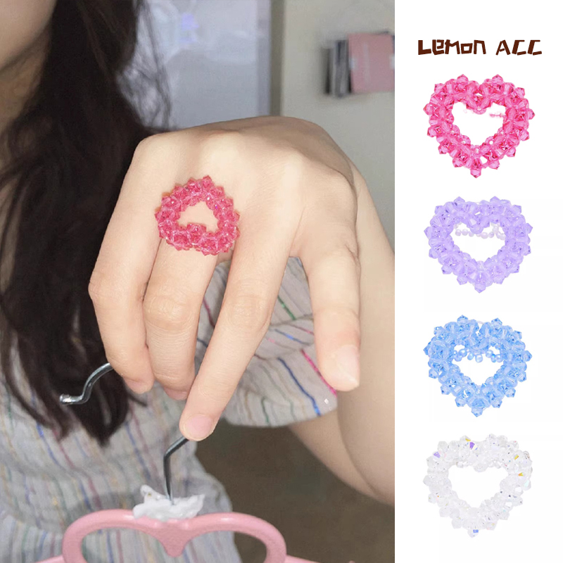 赵丽颖同款爱心水晶串珠戒指