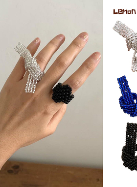 宇宙未来韩国小众设计师同款23ss手工制作串珠打结戒指指环