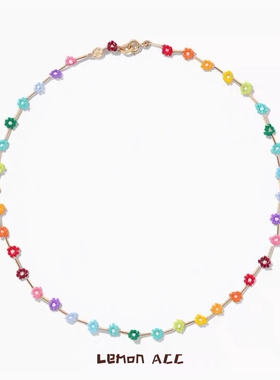 滚宝同款脚链 Roxanne Assoulin RA彩虹色米珠花朵项链铜管细手链