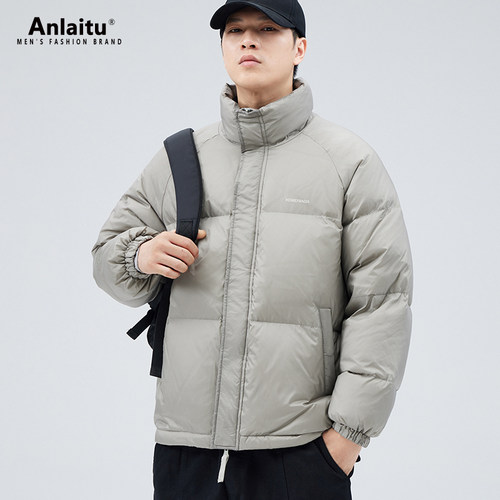 美式立领休闲短款白鸭绒羽绒服