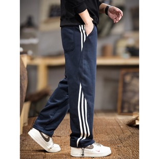 新款加绒冬季三条杠情侣休闲裤男宽松2025直筒卫裤秋冬季运动裤子