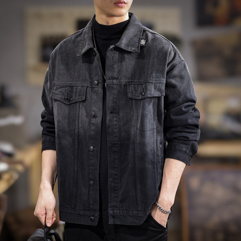 美式潮牌渐变水洗牛仔夹克男春季复古高级感痞帅宽松大码工装外套
