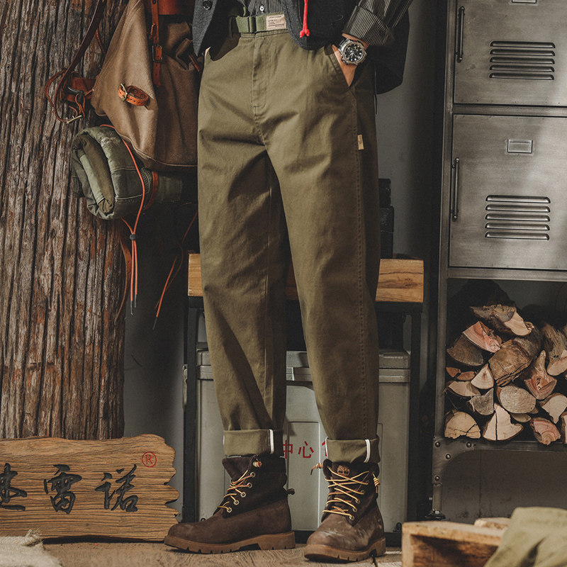 美式复古简约休闲裤子男2024新款春秋季宽松大码直筒工装长裤男款