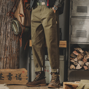 美式复古简约休闲裤子男2024新款春秋季宽松大码直筒工装长裤男款