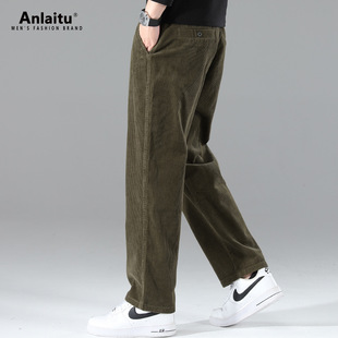 秋冬季加绒灯芯绒裤子男ins宽松直筒男款潮流垂感阔腿休闲百搭