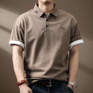 高品质简约刺绣Polo衫男2025夏季新款美式复古短袖t恤男潮牌体恤