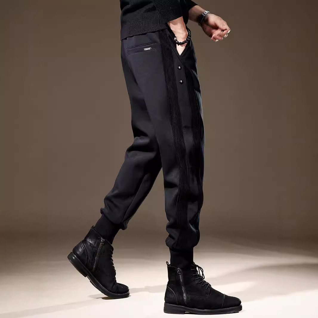 高端美式运动休闲卫裤男士宽松束脚秋季新款弹力灯芯绒拼接裤子男