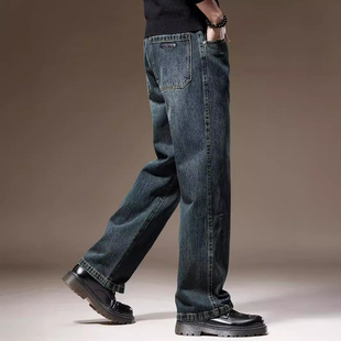 高端欧美复古水洗重磅牛仔裤子男秋季直筒阔腿新款宽松休闲长裤