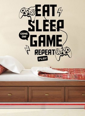 Eat Sleep Game Repeat Play Joystick Game Room Wall Sticker