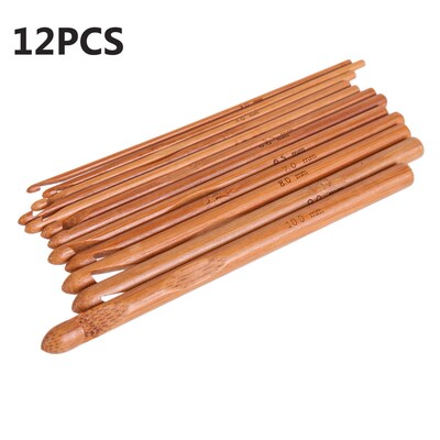 12Pcs Bamboo Handle Crochet Hooks Knit Weave Yarn Craft Knit