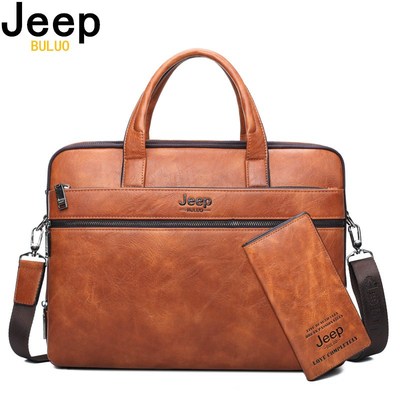 JEEP BULUO Brand Man's Business Briefcase Bag 2pcs/set Spli