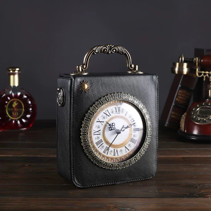 2019 New Personalized Fun Fashion Clock Shape Leather Bag L