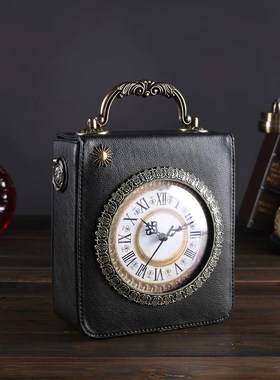 2019 New Personalized Fun Fashion Clock Shape Leather Bag L