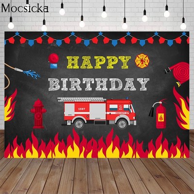 Firetruck Birthday Party Backdrop Fire Truck Boy 1st First B