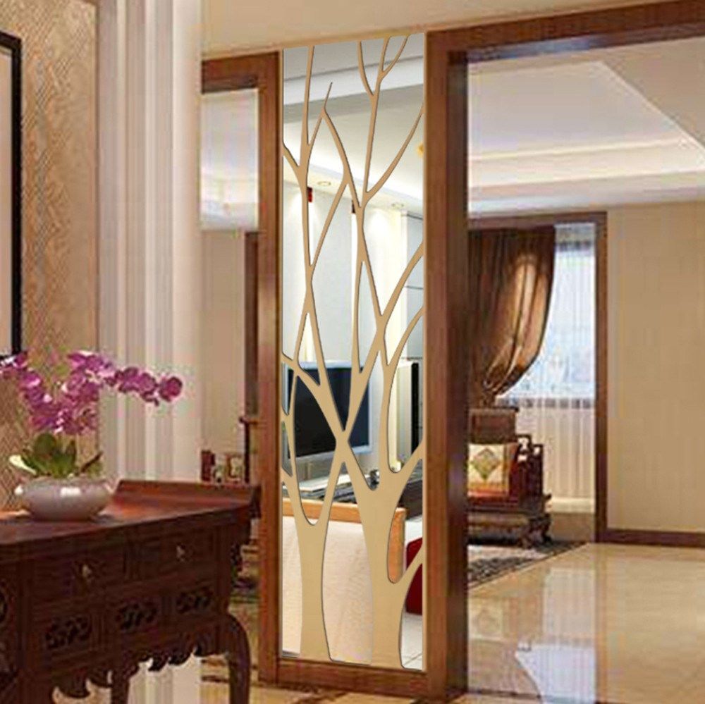 Modern Mirror Style Removable Decal Tree Art Mural Wall Sti