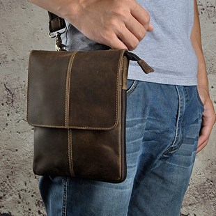 Oil Wax/Crazy Horse Genuine Leather Waist Bag Men Hip Loops