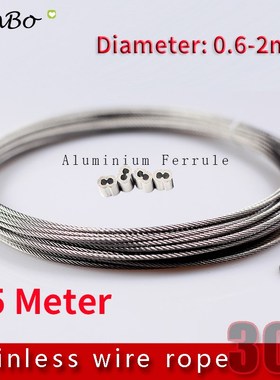 5 Meter 0.6mm 0.8mm 1mm 1.2mm 1.5mm 2mm 304 Steel Wire Rope