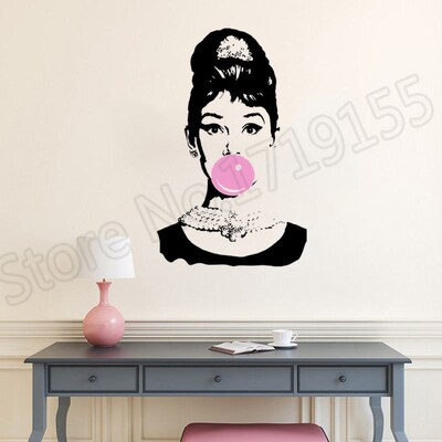YOYOY Audrey Hepburn Bubble Gum Beauty Hair Salon Wall Decal