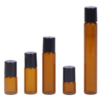 5pcs 1ml 2ml 3ml 5ml 10ml Amber Glass Roll On Roller Vials