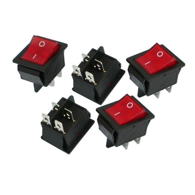 2PCS KCD4 25x31mm Big Ship Type Switch Red 4 Pin 2 Position
