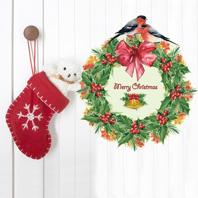 Merry Christmas wreath Wall er Glass window background Home